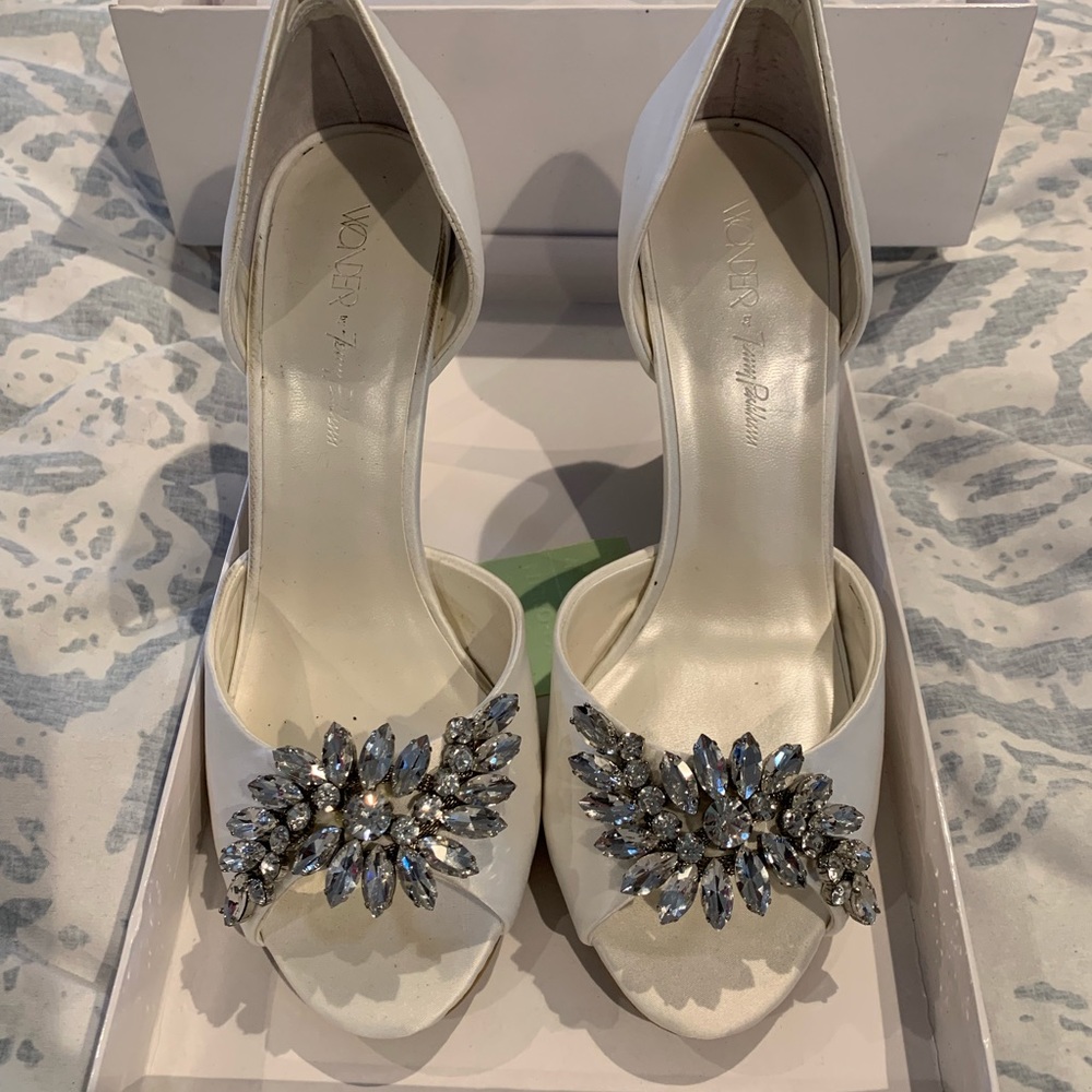 SOLD Jewel embellished peep toe pumps
